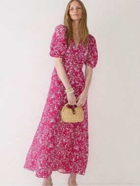 Floral Pink Floral Puff Sleeve full-length J. Crew Dress